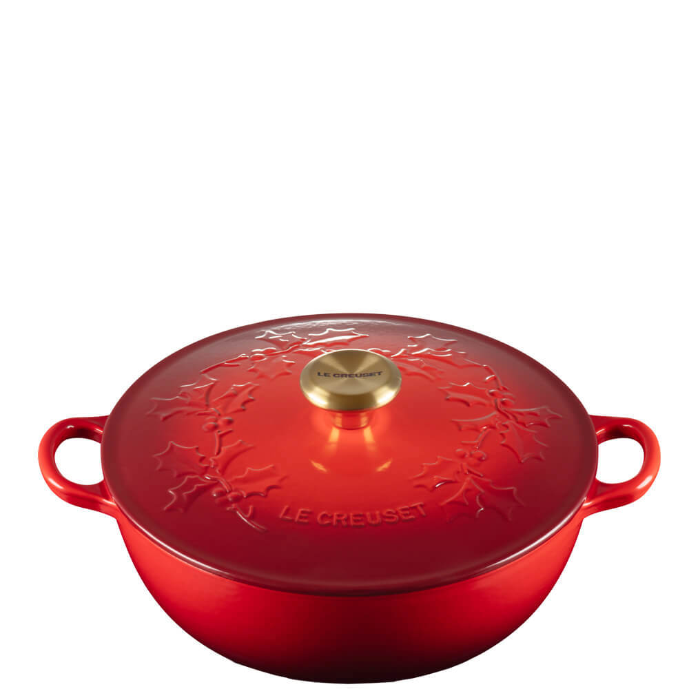 Le Creuset Cast Iron Cerise Holly Relief Soup Pot 26cm